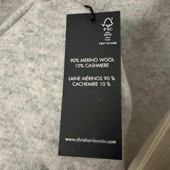 Christian Lacroix Light Gray Zip-Up Sweater. Cashmere & Wool blend crewneck - Picture 2 of 7